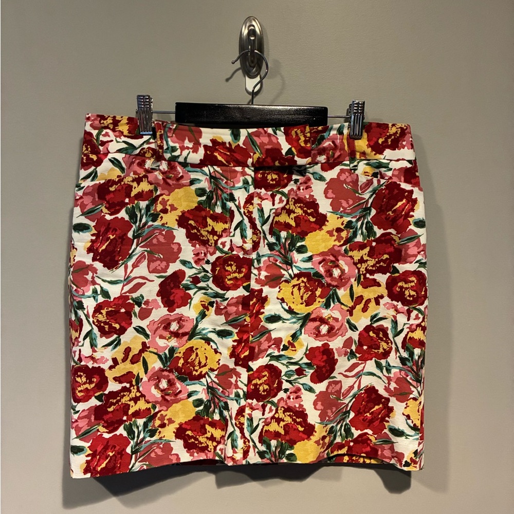 LOFT Red and Yellow Floral Mini Skirt